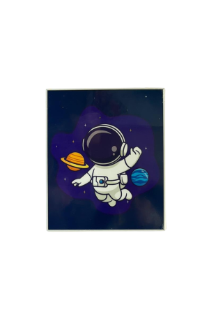 Quadro Astronauta/Planetas Acetato MDF -  25cm X 30cm X 1,8cm