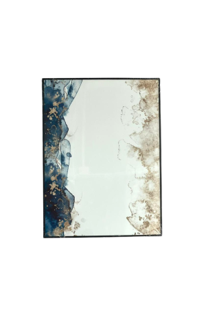 Quadro Abstrato Azul e Dourado MDF -  29cm X 39cm X 1,8cm