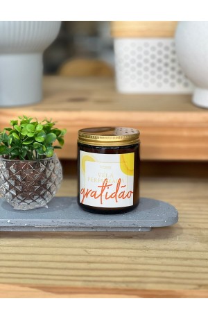 Vela Branca 'Gratidão' Lichia e Chá de Vidro - 7cm X 9cm
