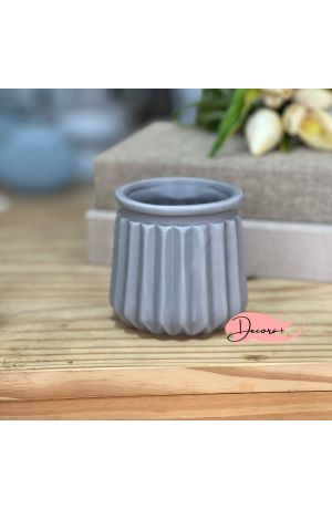 Vaso Canelado de Cerâmica Cinza - 9cm X 9cm