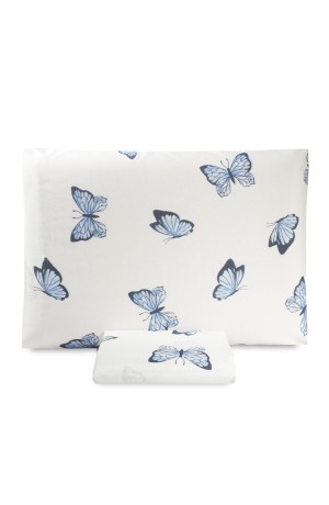 Jogo de Lençol Essencialle Borboletas Azuis 150 Fios  Solteiro 3 Peças