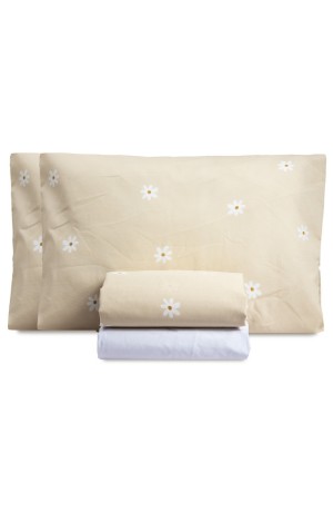 Jogo de Cama Essencialle 150 Fios Margaridas Casal 4 Peças