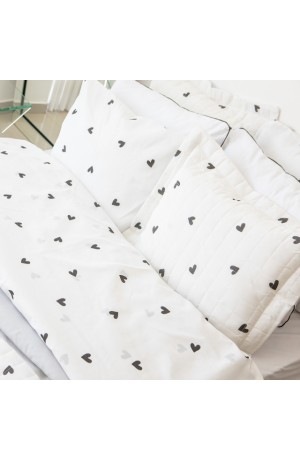 Jogo de Cama Essencialle 150 Fios Corações Preto e Branco King 4 peças