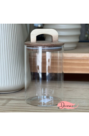 Pote de Vidro c/ Tampa e Alça em Madeira 1000ml - 10cm X 15cm