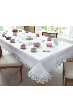 Toalha de Mesa Branca Rendada Veneza -  10 Lugares /160cm X 300cm