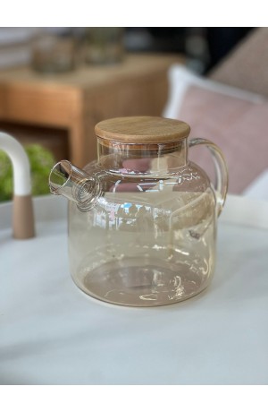 Chaleira de Vidro c/ Infusor e Tampa de Bambu - Ambar 1,5L