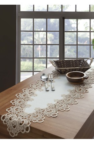 Caminho de Mesa Rendado Bege Veneza  -  40cm X 180cm