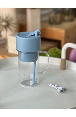 Caneca Mixer de Plástico c/ Cabo USB - Azul 450ml