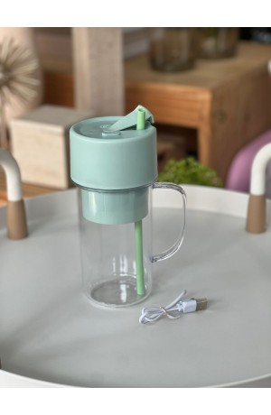 Caneca Mixer de Plástico c/ Cabo USB - Verde 450ml