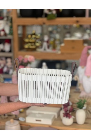 Cesto Organizador Branco c/Alça  de Plástico - 14cm X 18cm X 26cm