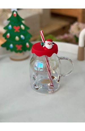 Copo de Vidro Furta-cor com Tampa Vermelha e Canudo 530ml - Noel