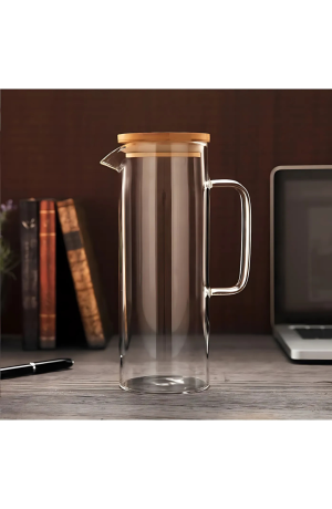 Jarra de VIidro c/ Tampa de Bambu  1L  - 8,5cm X 22cm