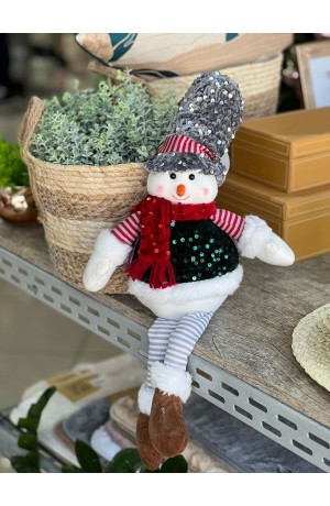 Enfeite Boneco de Neve com pernas Articuladas e Sino no Gorro