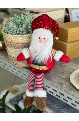 Enfeite Papai Noel com pernas Articuladas e Sino no Gorro