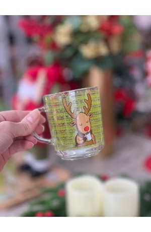 Caneca Natalina de Vidro 250ml Rena