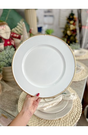 Sousplat Branco com borda Dourada