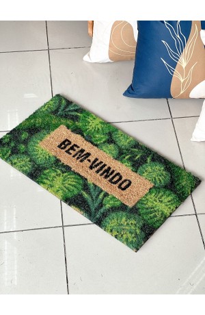 Tapete Capacho em Fibra de Côco Retangular -  Floral 33cm X 60cm