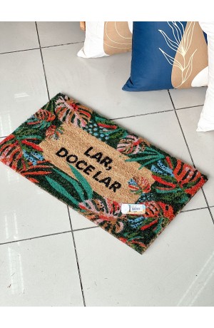 Tapete Capacho em Fibra de Côco Retangular -  Floral 33cm X 60cm