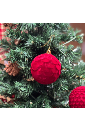 Bola de Natal Camurça Alto Relevo Vermelha Mod 4