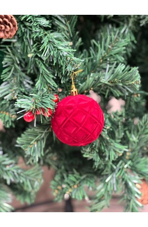 Bola de Natal Camurça Alto Relevo Vermelha Mod 5