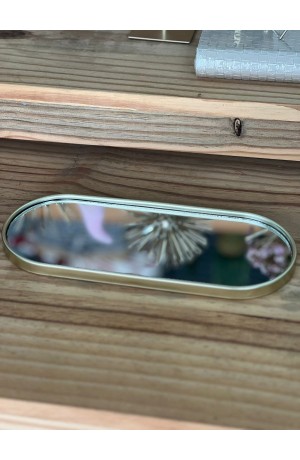 Bandeja Espelhada Retangular Oval de Plástico - Dourada 29,5cm X 11,7cm