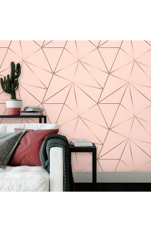 Papel de Parede Autoadesivo Zara Rosa c/ Dourado - 5m X 45cm