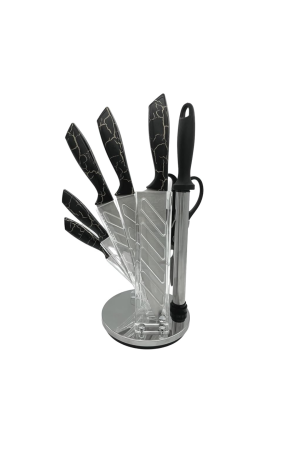 Kit de Cozinha de Aço Inox 8 Peças c/ Suporte  - Preto