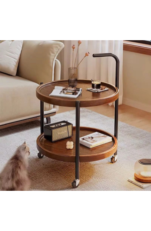 MESA LATERAL MARROM DE MADEIRA E METAL C/ RODINHAS E 2 BANDEJAS CAPAC 3280G