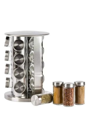 Porta Temperos Giratório de Inox E Vidro c/ 16 potes