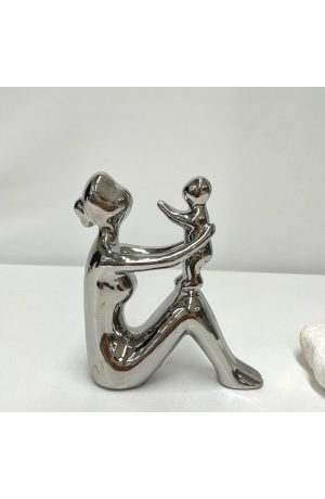 Escultura Prata Mãe e Filho em Porcelana