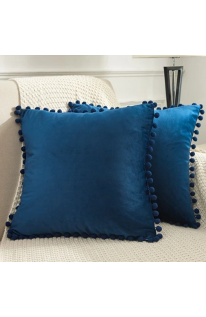 Capa de Almofada Azul Marinho Pompom
