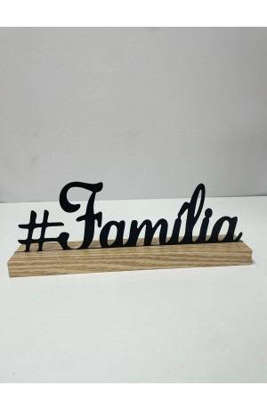 Enfeite #Familia de Metal com Base de Madeira
