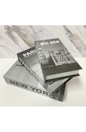 CAIXA LIVRO DECORATIVA COM 3 PEÇAS NEW YORK PRETO E BRANCO
