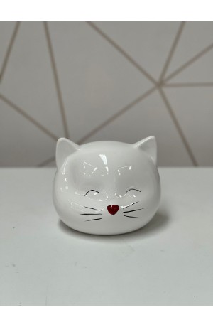 Cofre de Gatinho Branco de Porcelana 14cm x 12cm