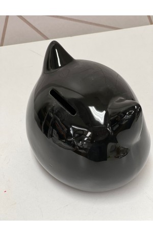 Cofre de Gatinho Preto de Porcelana 14cm x 12cm