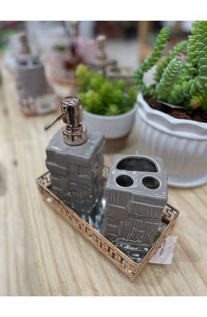 Kit de Banheiro Cinza com 2 Peças Modelo Tijolo de Porcelana