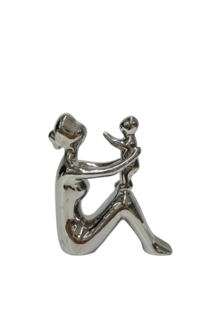 Escultura Prata Mãe e Filho em Porcelana