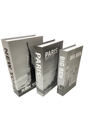 CAIXA LIVRO DECORATIVA COM 3 PEÇAS NEW YORK PRETO E BRANCO