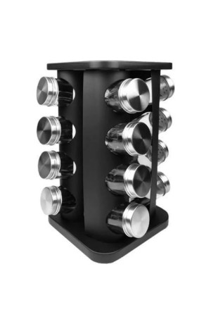 Jogo Porta Temperos Preto Giratório Quadrado com 16 peças