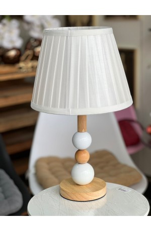Abajur de Mesa Branco Base de Madeira e Metal