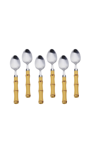 Jogo 6 Colheres Inox Com Cabo Plástico Bambu Natural